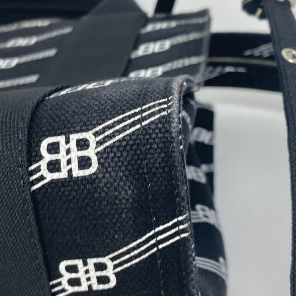 BALENCIAGA BB Trade S Tote Bag Hand Bag Canvas Black/White - Picture 3 of 14